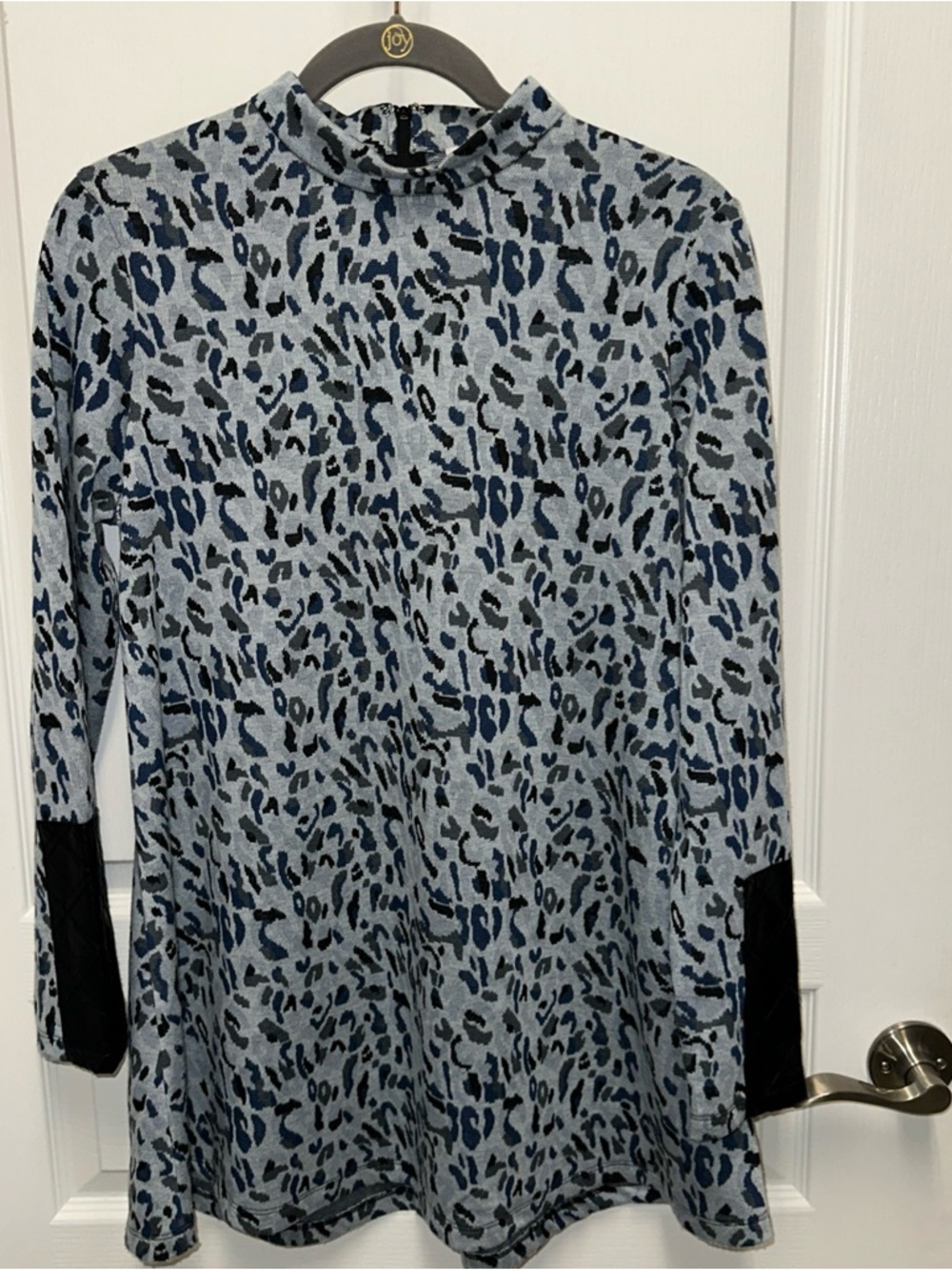 Tyler Boe Light Blue and Black Animal-Print Tunic